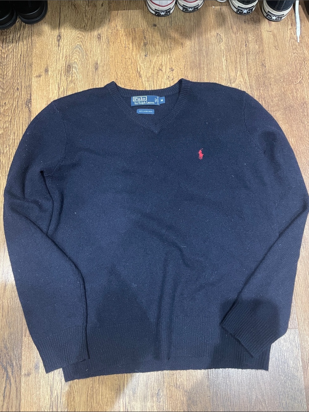 Polo by Ralph Lauren Navy V-Neck Sweater with Red Polo Emblem
